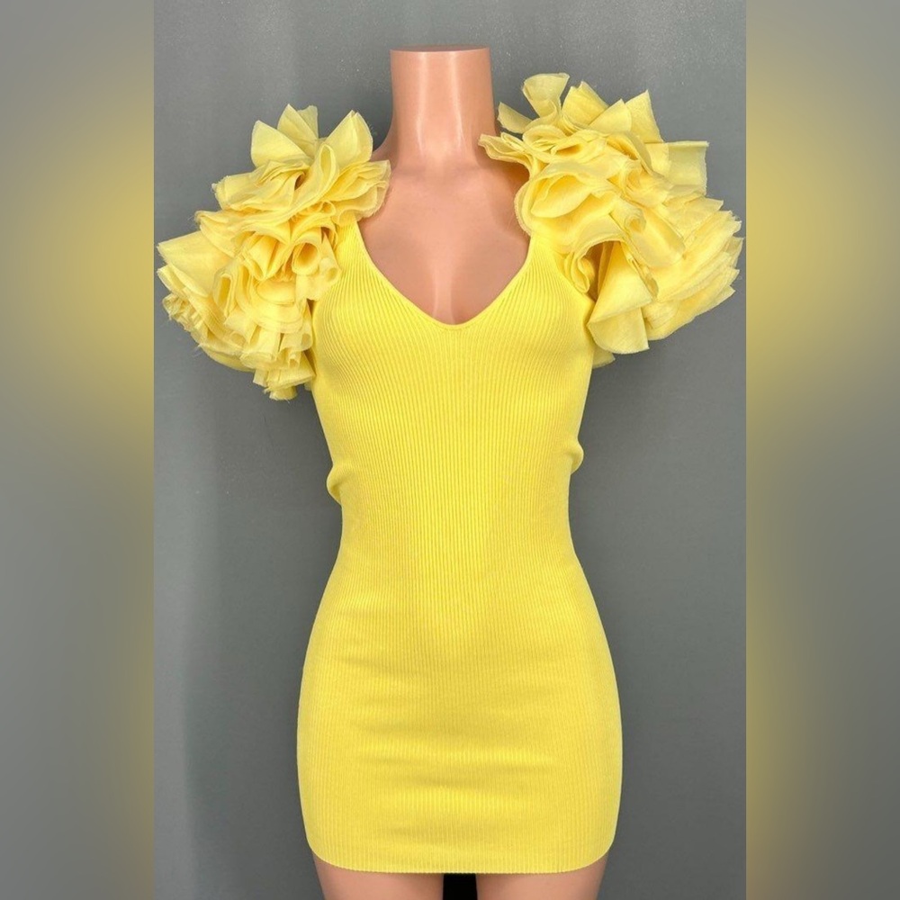 Zara Elegant Yellow Ruffle Sleeve Dress